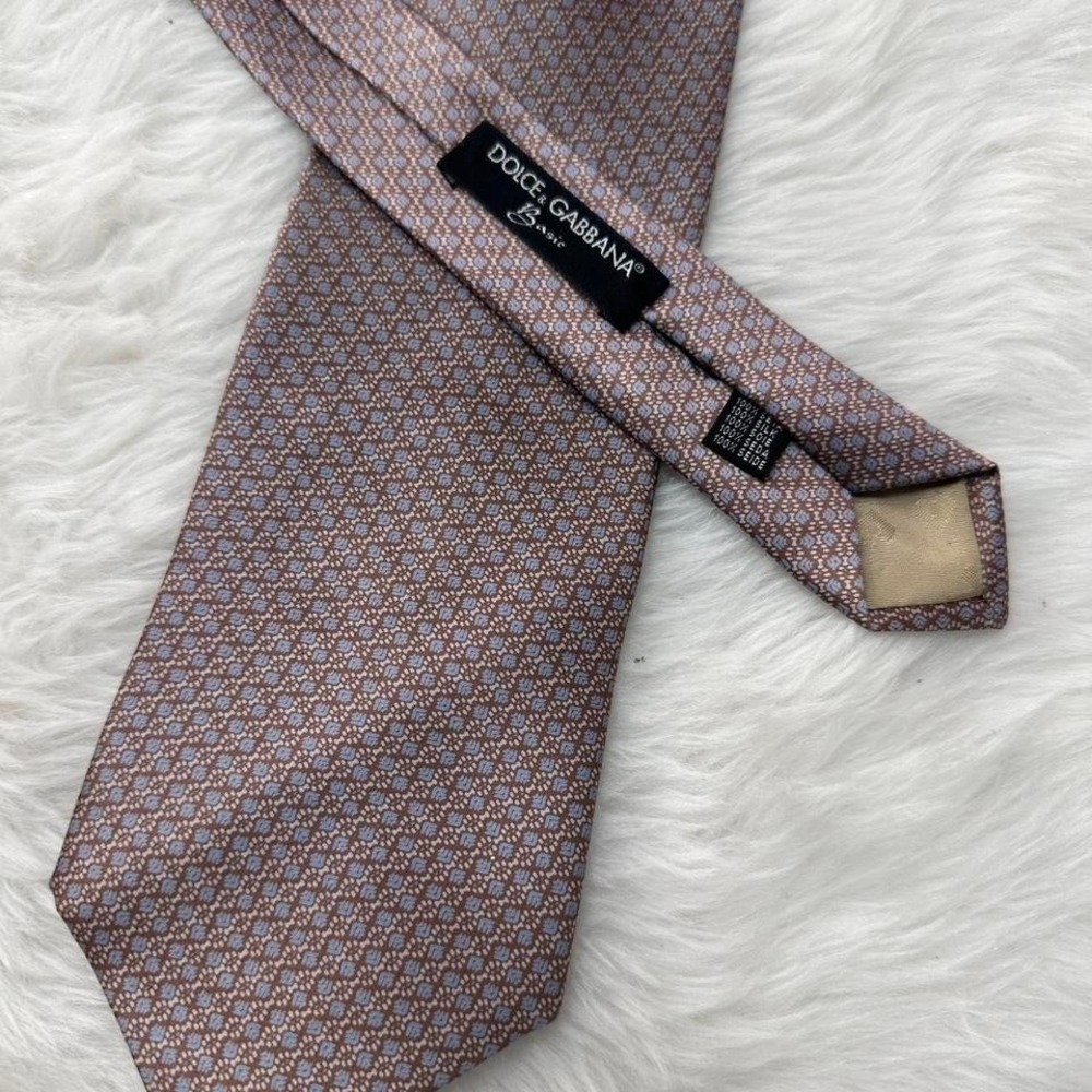 Stunning Silk Tie by Dolce & Gabanna - Beautiful Blue and Brown Pattern Luxury